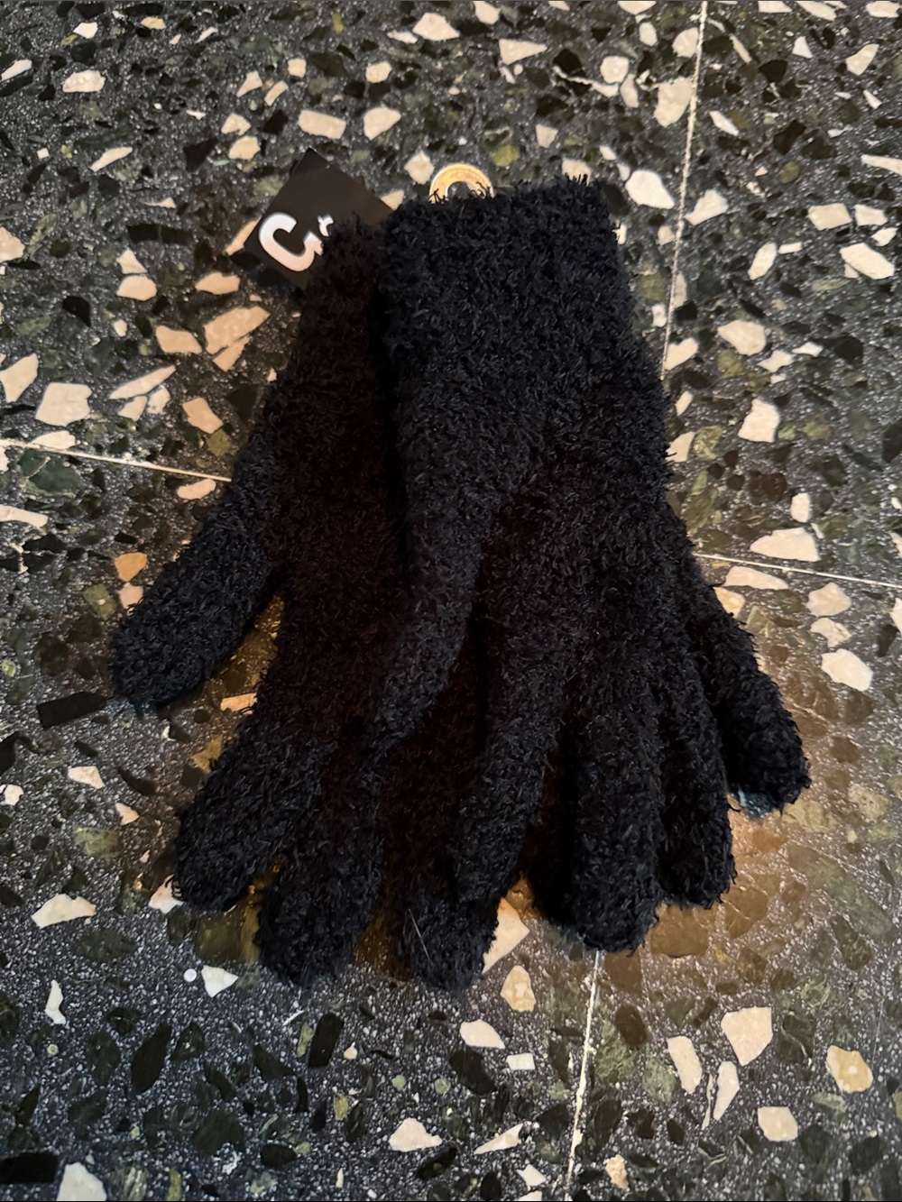 jcpenney Black Plush Fuzzy Gloves